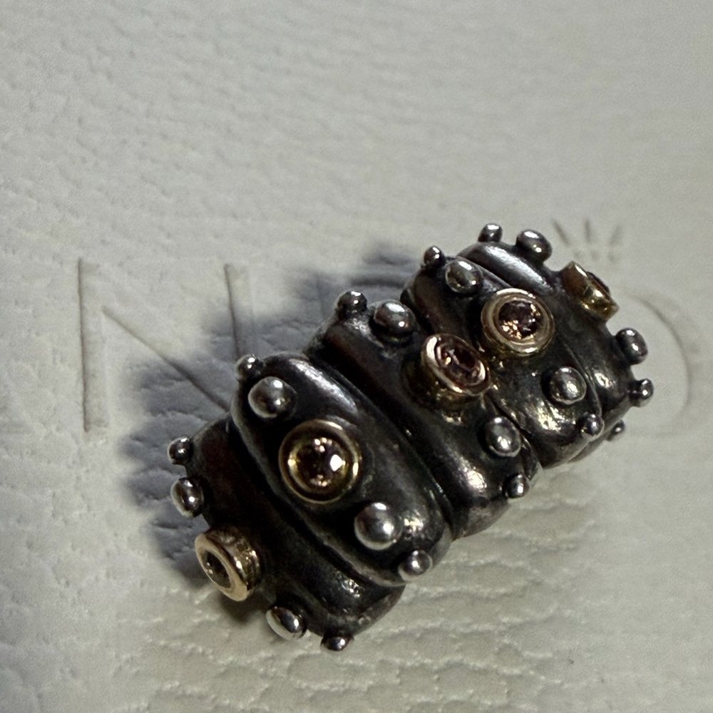 Authentic Pandora Silver And Gold Two Tone 14k Brown Fusion CZ Clip Charm